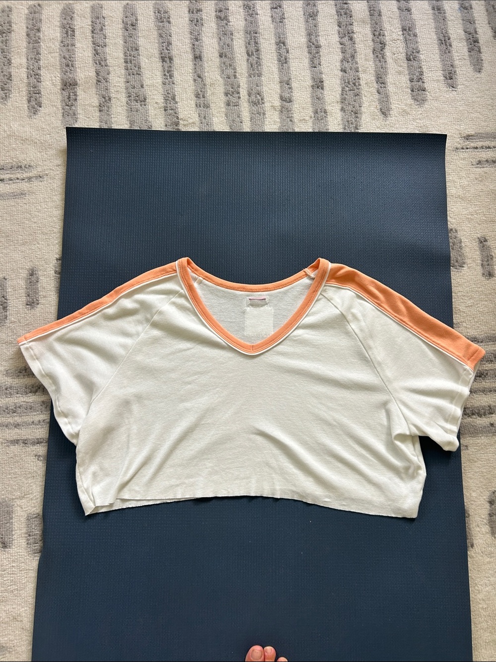 Free people movement Women's white  Cropped V-Neck Top with Peach Trim